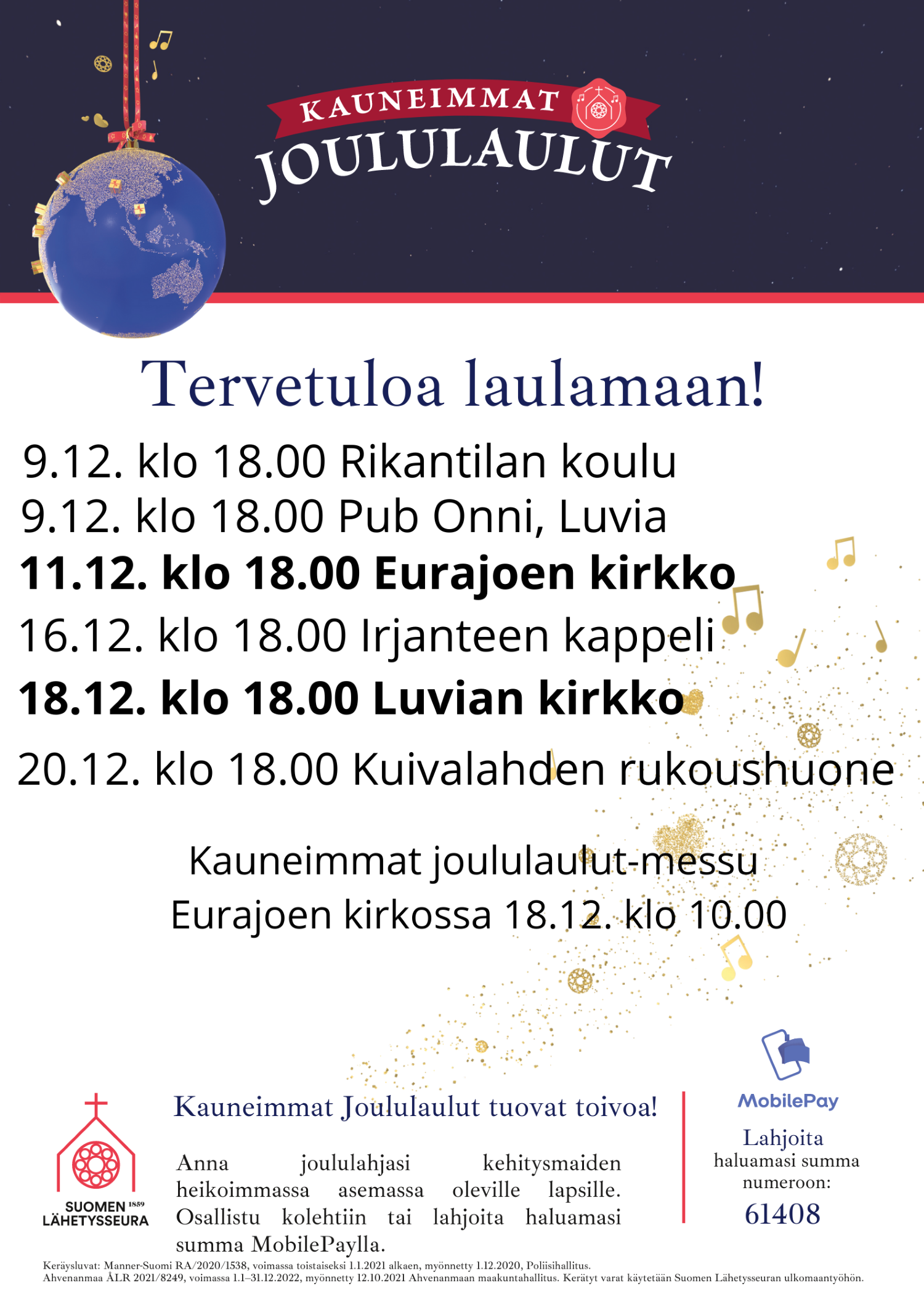 sininen joulupallo joka kuvaa maapalloa