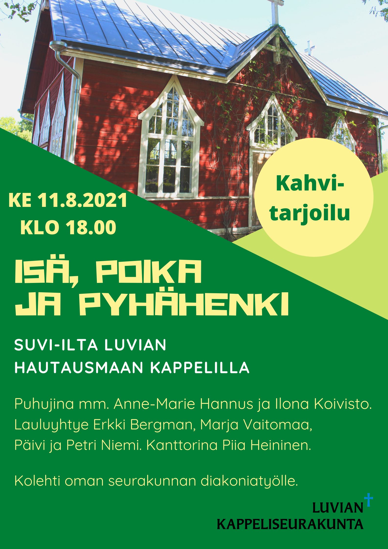 Kappelihartaus Luvian hautausmaan kappelilla mainos suvi-ilta Luvian kappelilla kuva kappelista