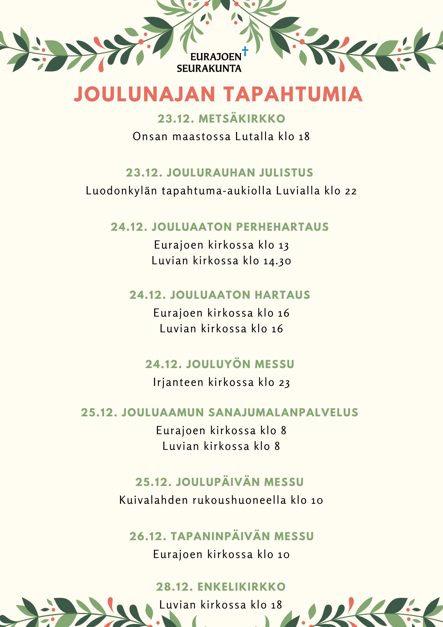 tapahtumaluettelo ja köynnökset